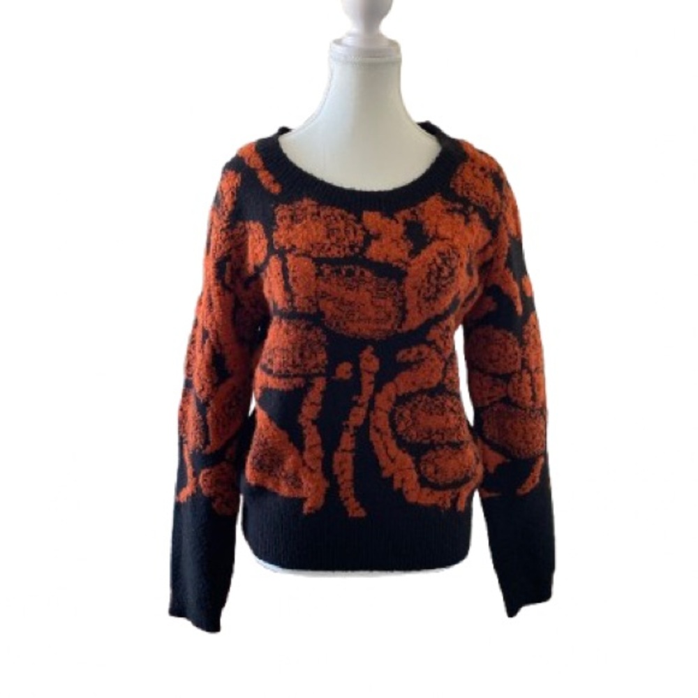 VILA Black and Orange Abstract Sweater